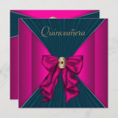 Elegante Aqua Blue and Hot Pink Quinceanera Einladung (Vorne/Hinten)