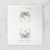 Elegante Aqua Blue Blumenstrauß Teapot Wappen Hoch Platzkarte (Außenseite Aufgefaltet)