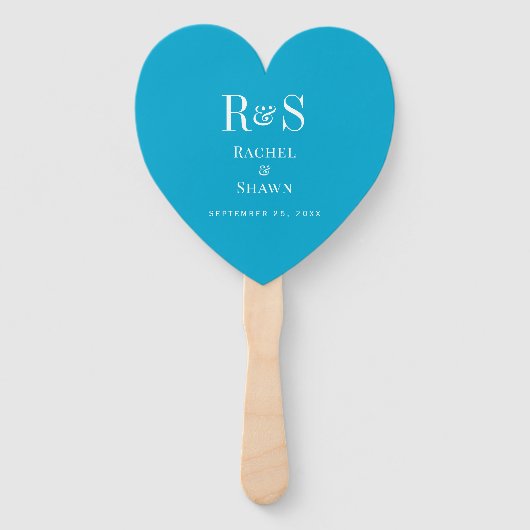 Elegante Aqua Blue Chic Moderne Monogram Wedding Fächer (Rückseite)