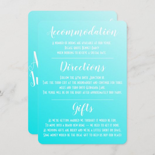 Elegante Aqua Blue Enclosure Card Einladung (Vorne/Hinten)