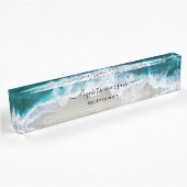 Elegante Aqua Blue Green Beach Script Receptionist Namensplakette