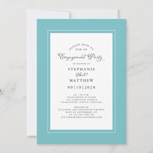 Elegante Aqua Blue Green Wedding Engagement Party Einladung (Vorderseite)