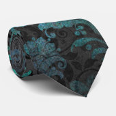 Elegante Aqua Blue Grunge Damask Krawatte (Gerollt)
