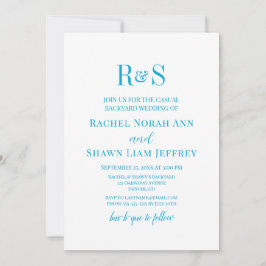 Elegante Aqua Blue Modern Monogram Backyard Weddin Einladung
