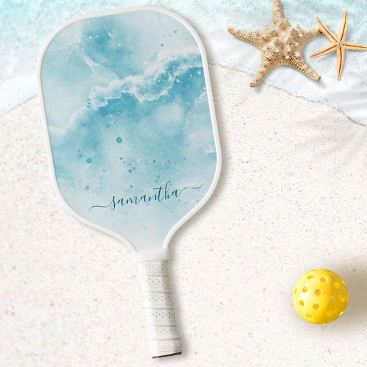 Elegante Aqua Blue Ocean Coastal Mit Monogramm Pickleball Schläger