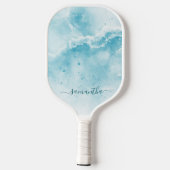 Elegante Aqua Blue Ocean Coastal Mit Monogramm Pickleball Schläger (Rückseite)