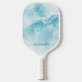 Elegante Aqua Blue Ocean Coastal Mit Monogramm Pickleball Schläger (Vorderseite)