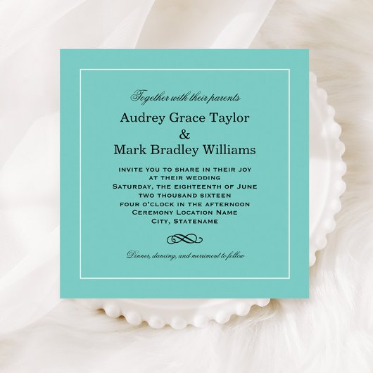 Elegante Aqua Blue Square Wedding Einladung