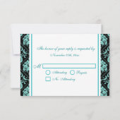 Elegante Aqua Blue und Black Damask mit Diamonds RSVP Karte (Rückseite)