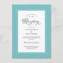 Elegante Aqua Blue Wedding Reception Chic Borders Begleitkarte