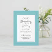 Elegante Aqua Blue Wedding Reception Chic Borders Begleitkarte (Stehend Vorderseite)