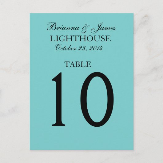 Elegante Aqua Blue Wedding Tischnummer Card (Vorderseite)