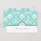Elegante Aqua Blue & White Damask Monogram UAWG RSVP Karte (Vorne/Hinten)