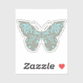 Elegante Aqua Botanischer Schmetterling Aufkleber (Blatt)
