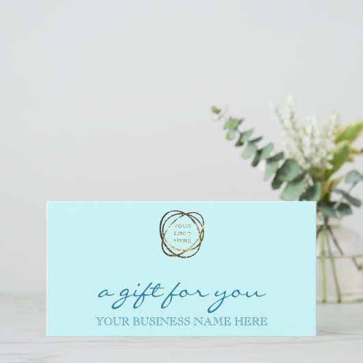 Elegante Aqua Custom Business Logo Geschenkkarte (Stehend Vorderseite)