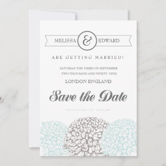 Elegante Aqua Floral Save the Date Einladung (Vorderseite)