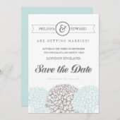 Elegante Aqua Floral Save the Date Einladung (Vorne/Hinten)