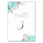 Elegante Aqua Floral Silver Wedding Tischnummer (Rückseite)