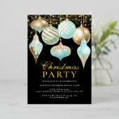 Elegante Aqua Gold Ornamente Weihnachten Party Folieneinladung (Stehend vorne)