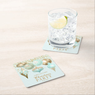 Elegante Aqua Gold Ornamente Weihnachten Party Rechteckiger Pappuntersetzer
