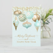 Elegante Aqua Gold Ornaments Frohe Weihnachtskarte (Stehend Vorderseite)