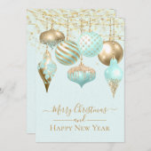 Elegante Aqua Gold Ornaments Frohe Weihnachtskarte (Vorne/Hinten)
