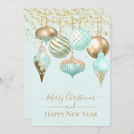 Elegante Aqua Gold Ornaments Frohe Weihnachtskarte (Vorne/Hinten)