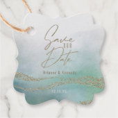 Elegante Aqua & Gold Save the Date Geschenkanhänger (Vorderseite)