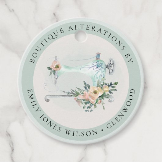 Elegante Aqua Gray Nähmaschine Blumenmatte Geschenkanhänger (Vorderseite)