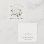 Elegante Aqua Gray Nähmaschine Blumenmatte Quadratische Visitenkarte (Vorne/Hinten)