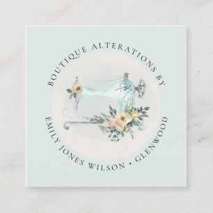 Elegante Aqua Gray Nähmaschine Blumenmatte Quadratische Visitenkarte