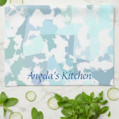 Elegante Aqua Gray und White Abstrakt Geometric Geschirrtuch (Gefaltet)