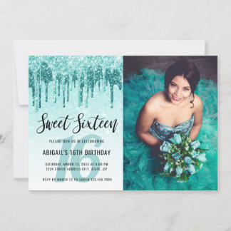 Elegante Aqua Mint Glitzer Tropfen 16 . Geburtstag Einladung