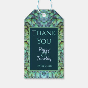 Elegante Aqua Peacock Feathers Gastgeschenk Hochze Geschenkanhänger