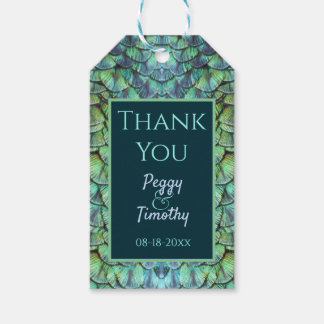 Elegante Aqua Peacock Feathers Gastgeschenk Hochze Geschenkanhänger