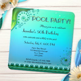 Elegante Aqua Pool Party Einladung