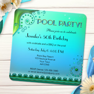 Elegante Aqua Pool Party Einladung