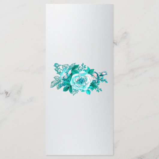 Elegante Aqua-Rose auf Silberhochzeit Menükarte (Rückseite)