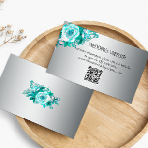 Elegante Aqua-Rose und die Website zur Silberhochz Begleitkarte