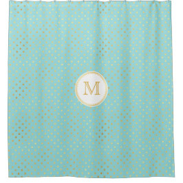 Elegante Aqua- und Goldpolka-Punkte mit Monogramm Duschvorhang