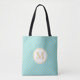 Elegante Aqua- und Goldpolka-Punkte mit Monogramm Tasche