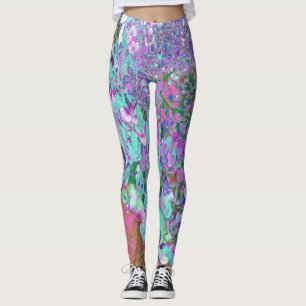 Elegante Aqua- und Purpur-Limelight-Hortensien-Det Leggings