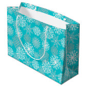 Elegante Aqua White Gold Winter Snowflake Weihnach Große Geschenktüte (Rückseite Schrägansicht)