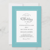 Elegante Aqua & White Wedding Chic Calligraphie Einladung (Vorderseite)