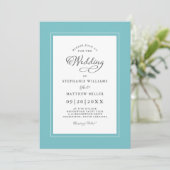 Elegante Aqua & White Wedding Chic Calligraphie Einladung (Stehend Vorderseite)