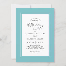 Elegante Aqua & White Wedding Chic Calligraphie Einladung