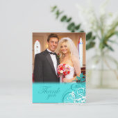 Elegante Aqua Wirbel Hochzeit danke Postkarte (Stehend Vorderseite)