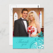 Elegante Aqua Wirbel Hochzeit danke Postkarte (Vorne/Hinten)