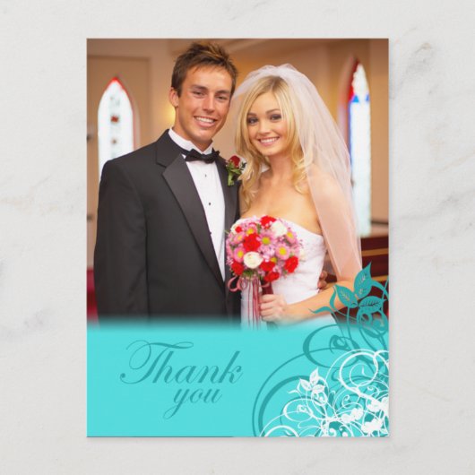 Elegante Aqua Wirbel Hochzeit danke Postkarte (Vorderseite)