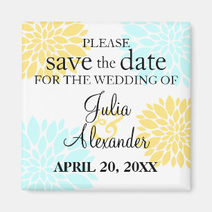 Elegante Aqua Yellow Floral Burst Save the Date Magnet